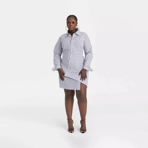 KBB KAHLANA Target‎ S Small Long Sleeve The Draped Shirtdress Blue Striped Dress - Picture 12 of 12